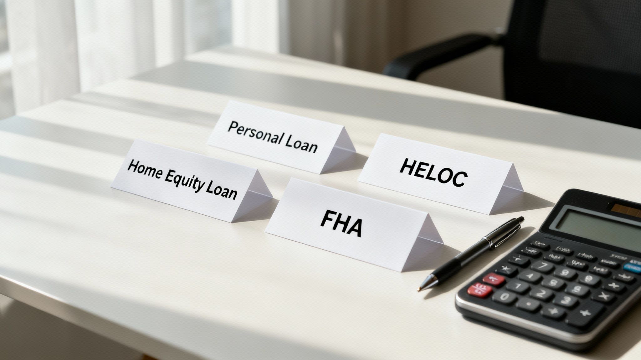 A collage of different loan documents and a small house model, symbolizing financial choices for a roof replacement.