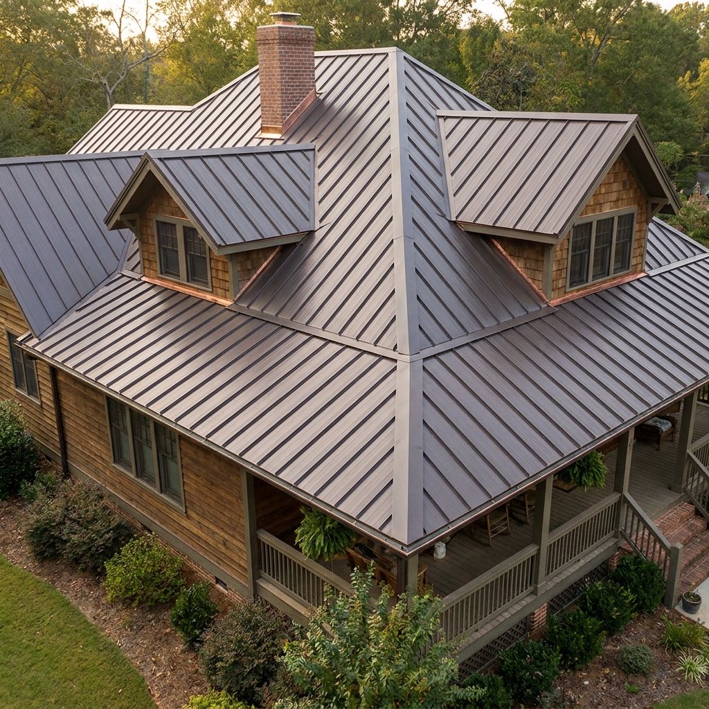 Finished standing seam metal roof on a residential home