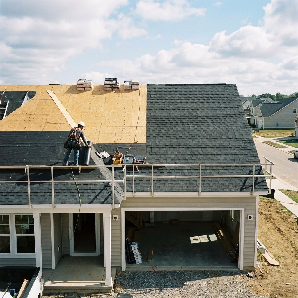 New roof system being installed on a residential construction project